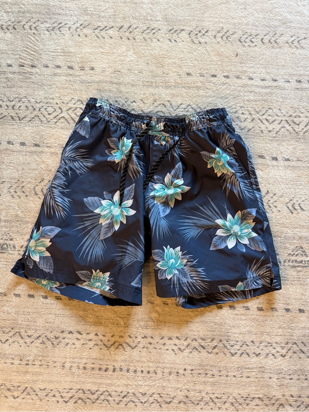 Hurley Black Swim Trunks with Teal Floral Print